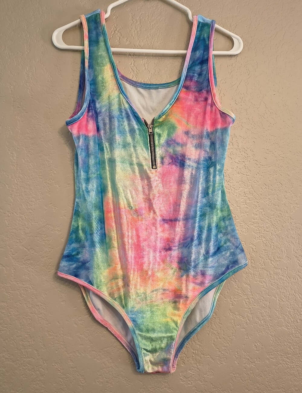 Iheartraves Tie-Dye Rainbow Velvet Bodysuit